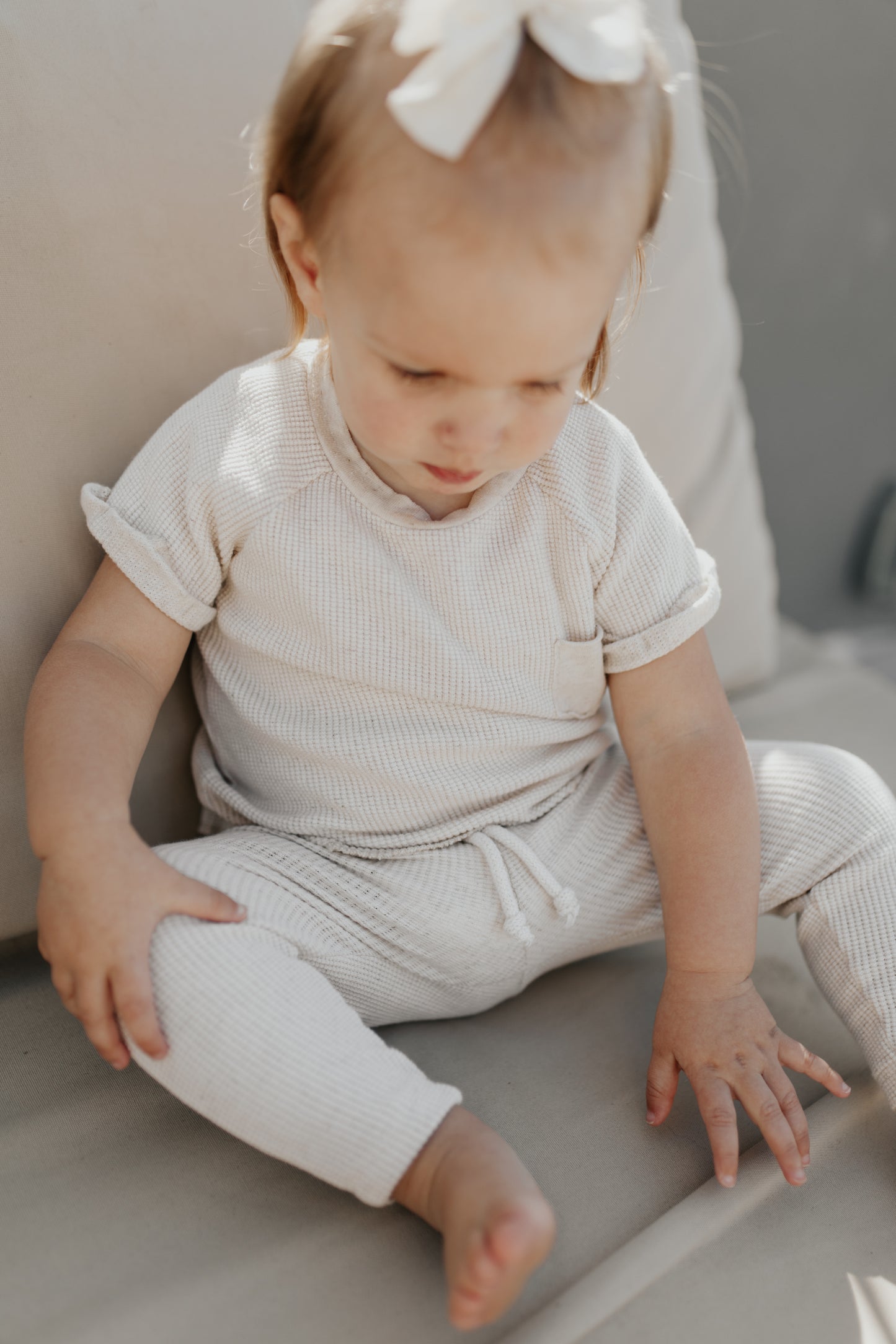 T-Shirt & Pants Set | Ivory Linen Waffle