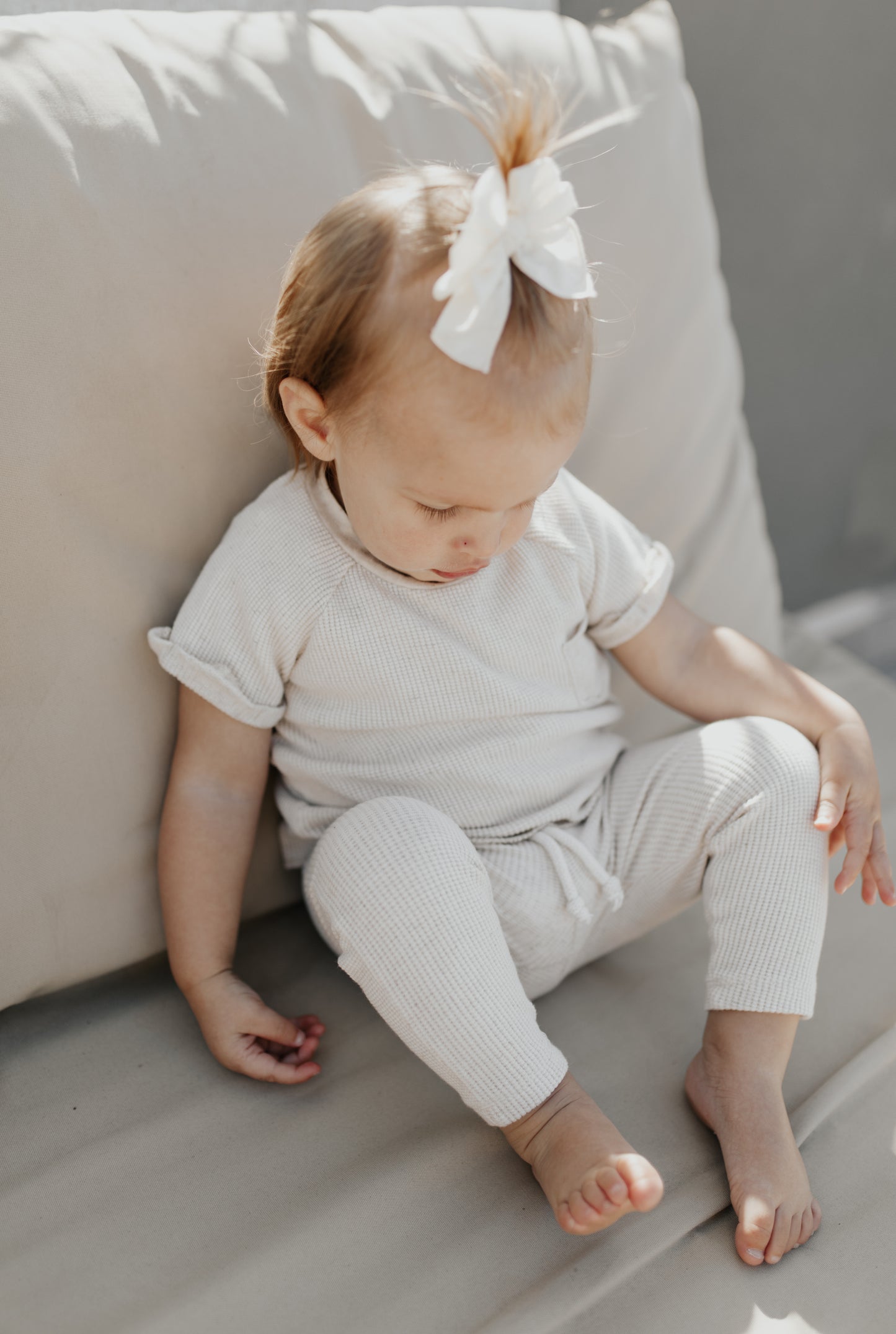 T-Shirt & Pants Set | Ivory Linen Waffle