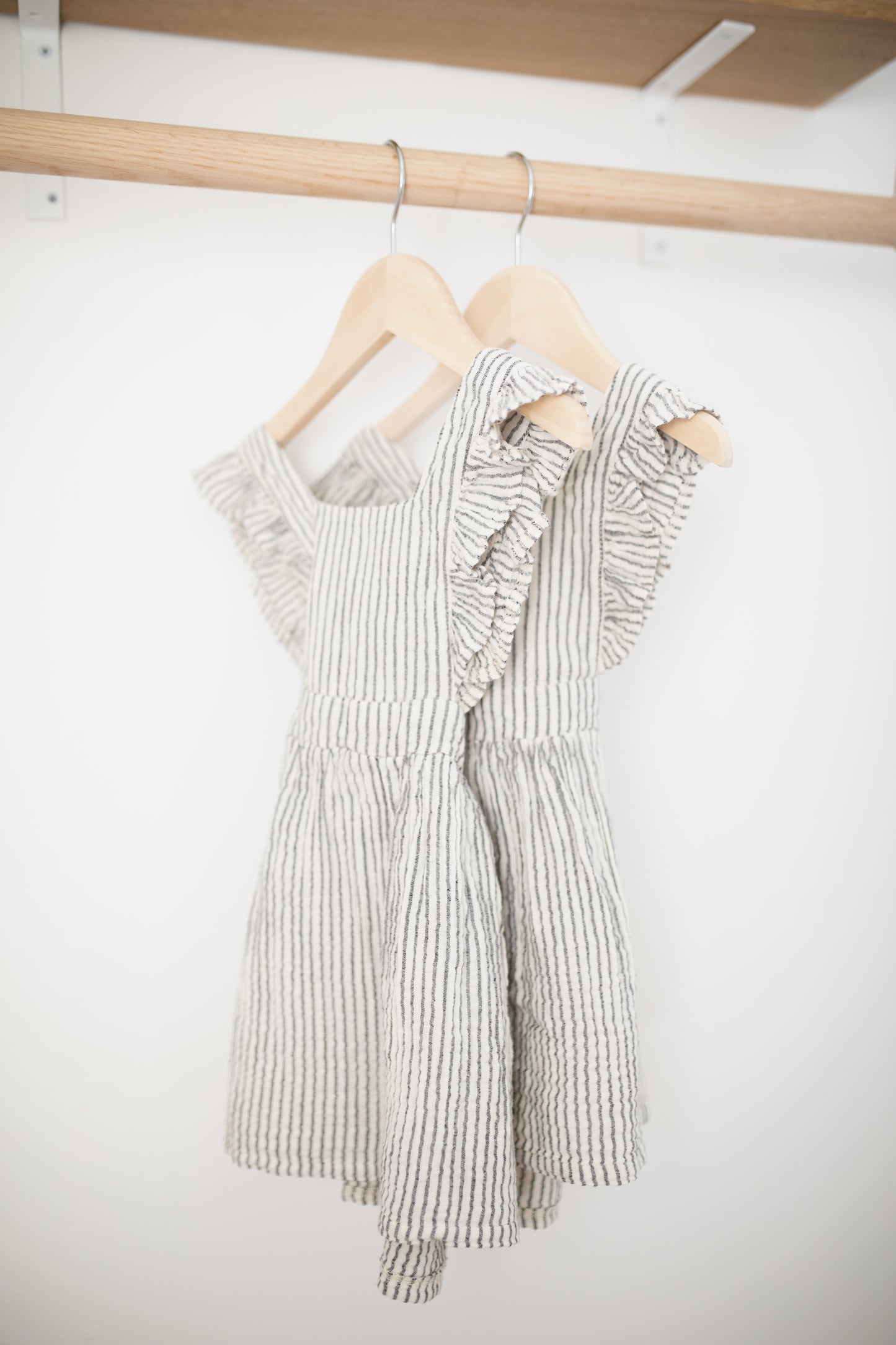 Ruffle Dress | Striped Gray & White