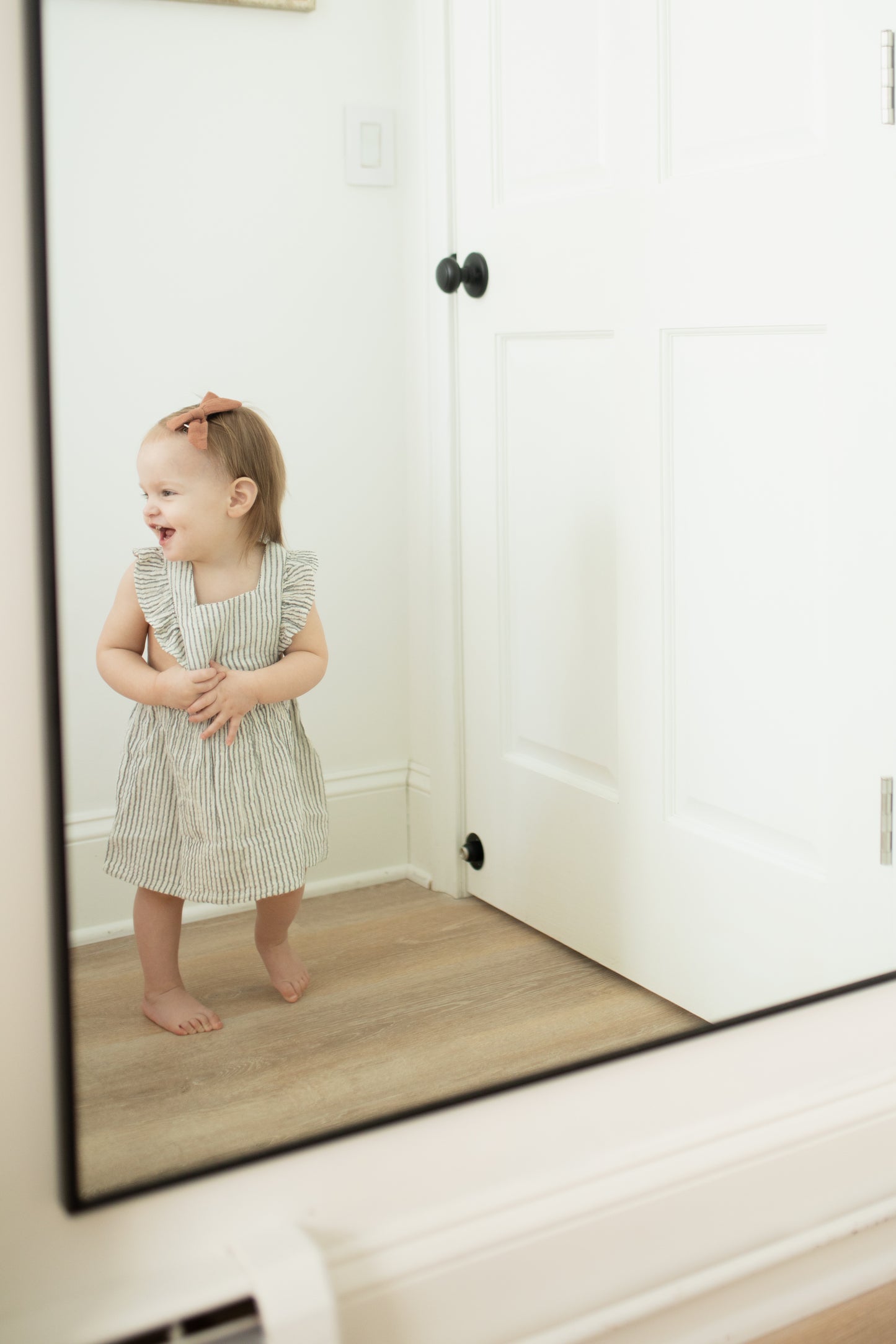 Ruffle Dress | Striped Gray & White