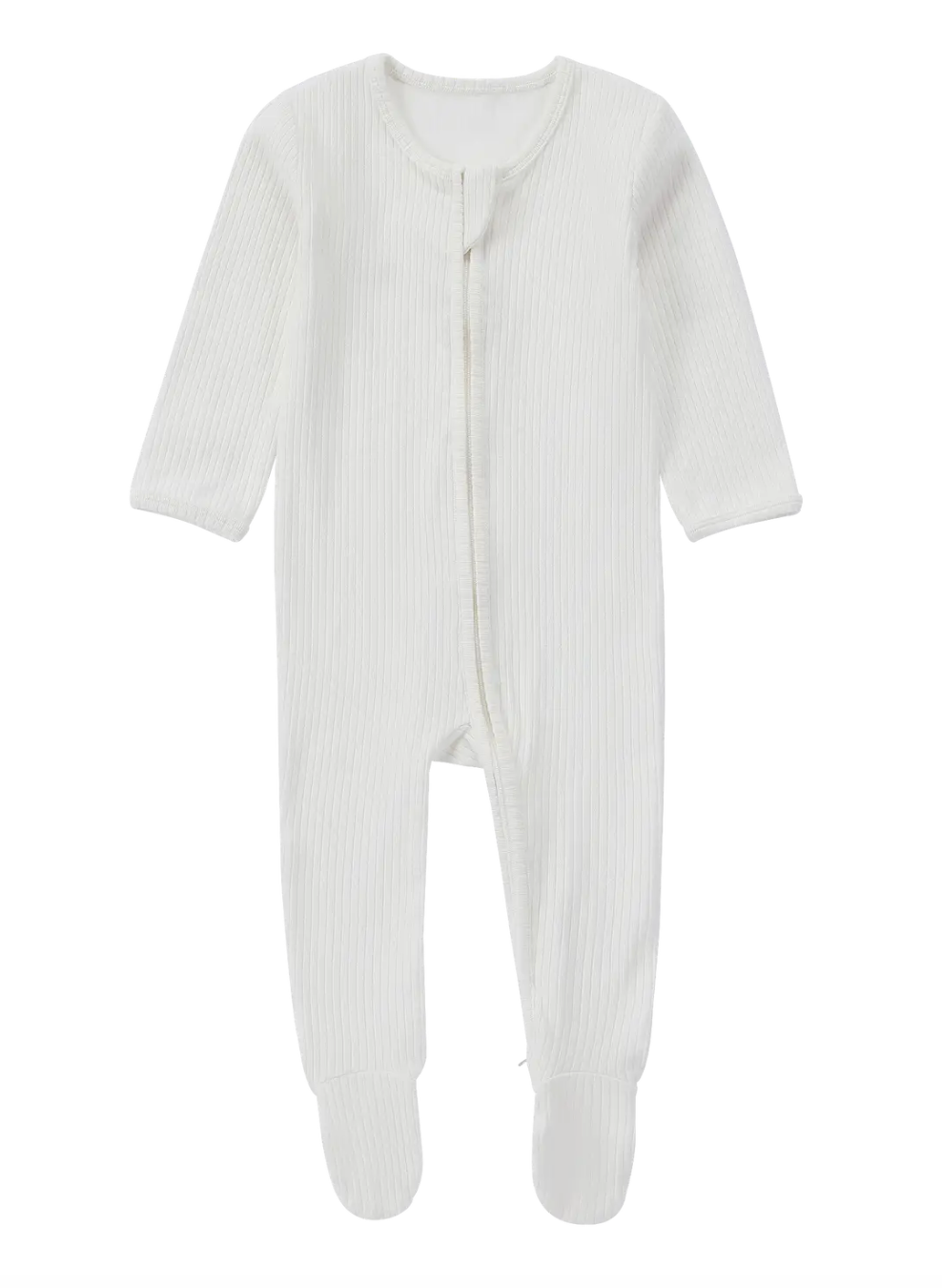 Organic Cotton Ribbed Zipper Footie Pajama | White