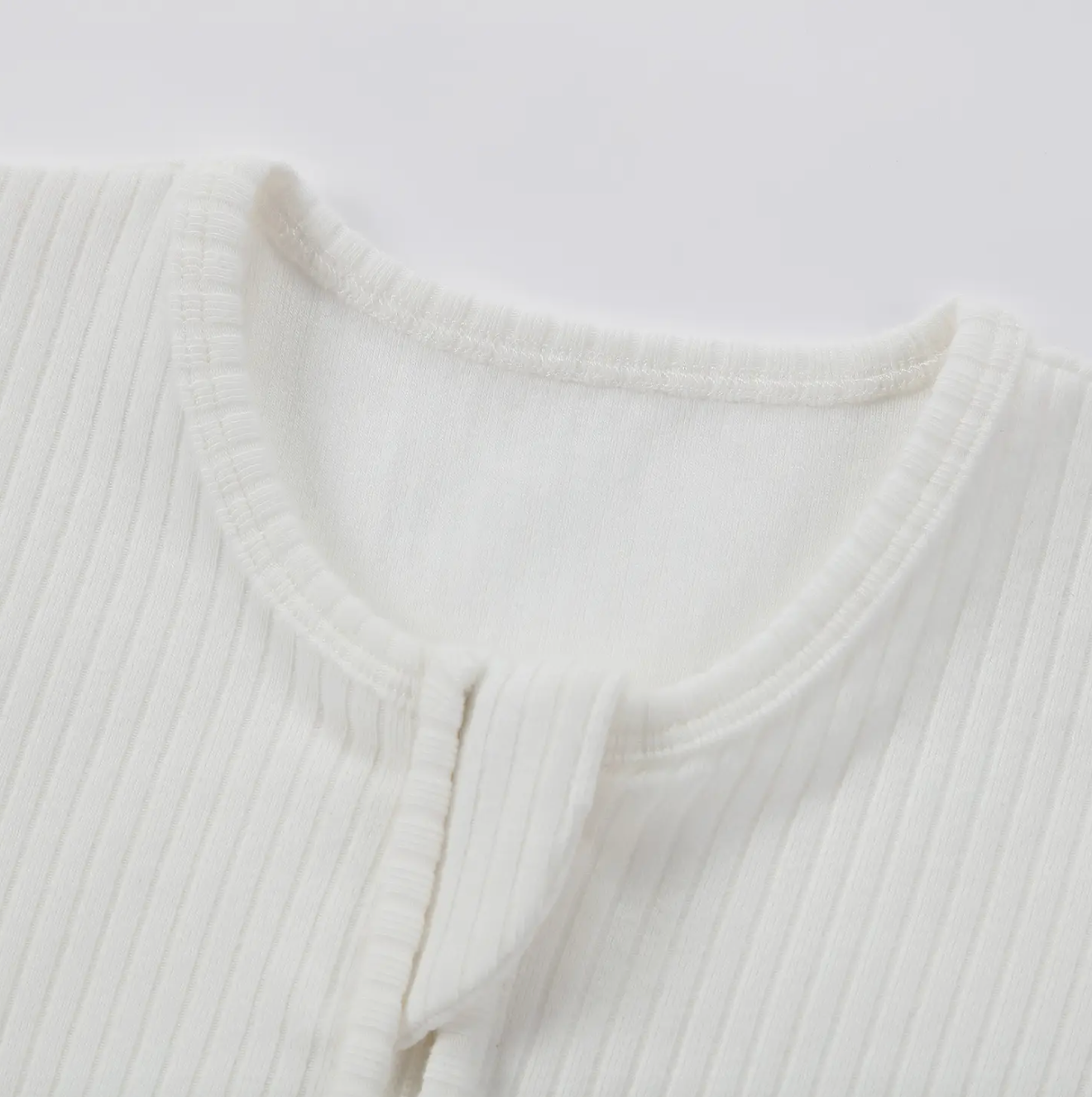 Organic Cotton Ribbed Zipper Footie Pajama | White