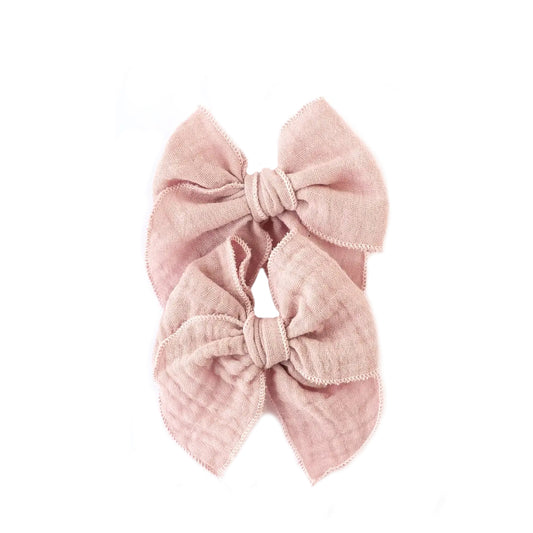 Handmade Pigtail Bows | Blush Pink