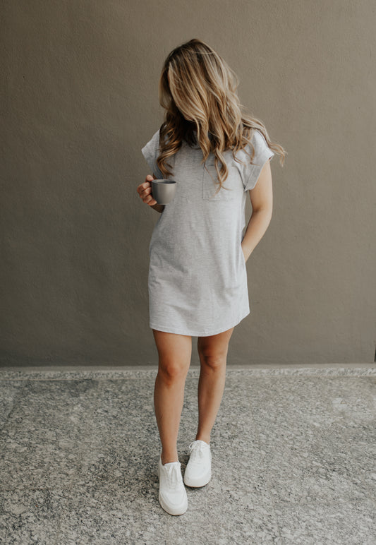 T-Shirt Dress With Pockets - Gray
