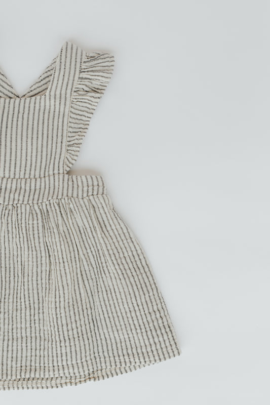 Ruffle Dress | Striped Gray & White