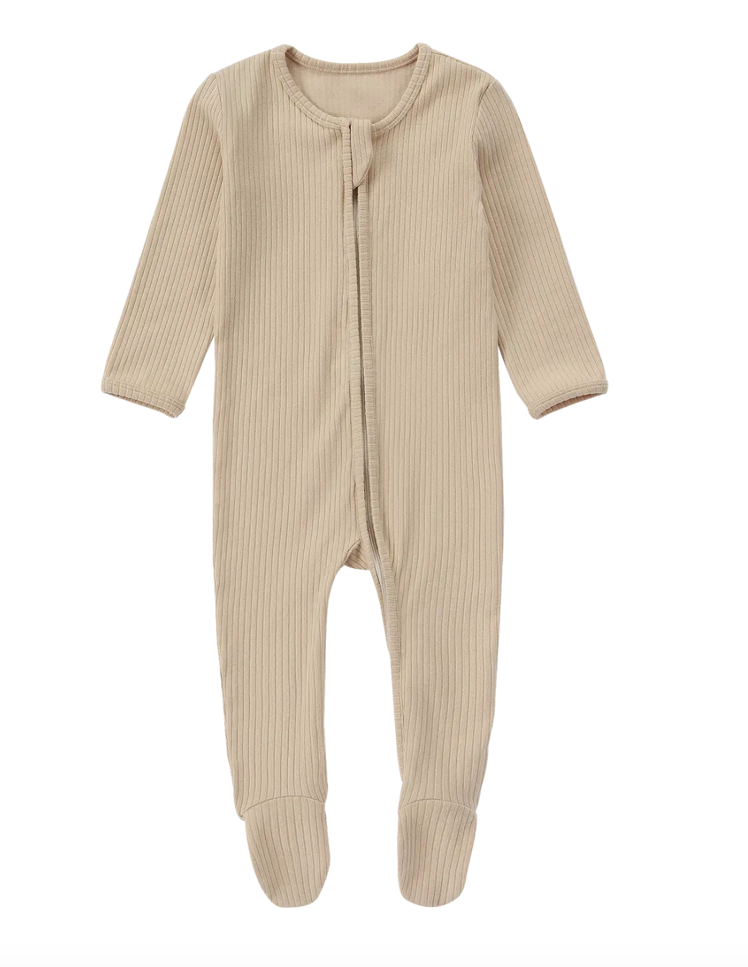 Organic Cotton Ribbed Zipper Footie Pajama | Beige