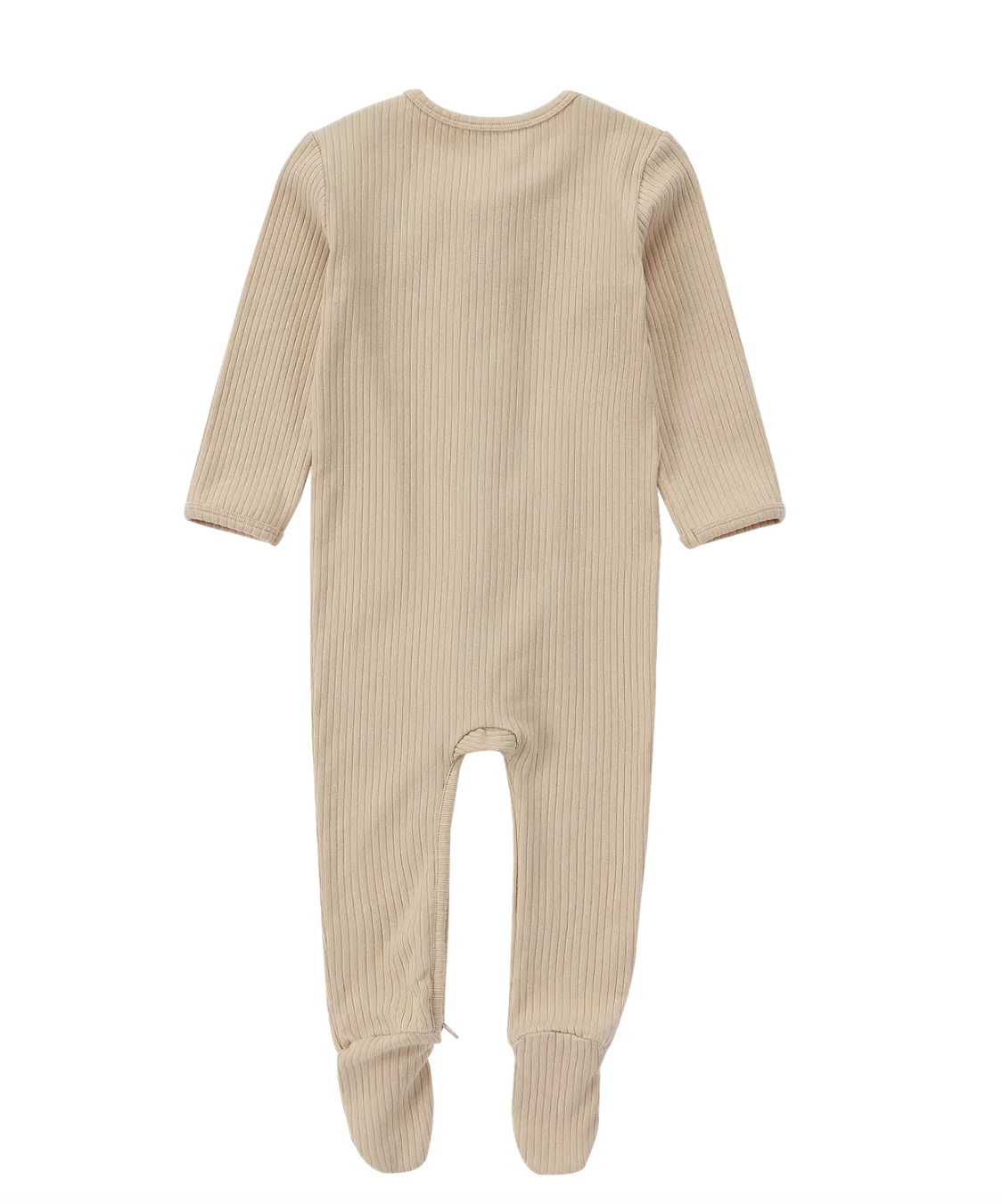 Organic Cotton Ribbed Zipper Footie Pajama | Beige